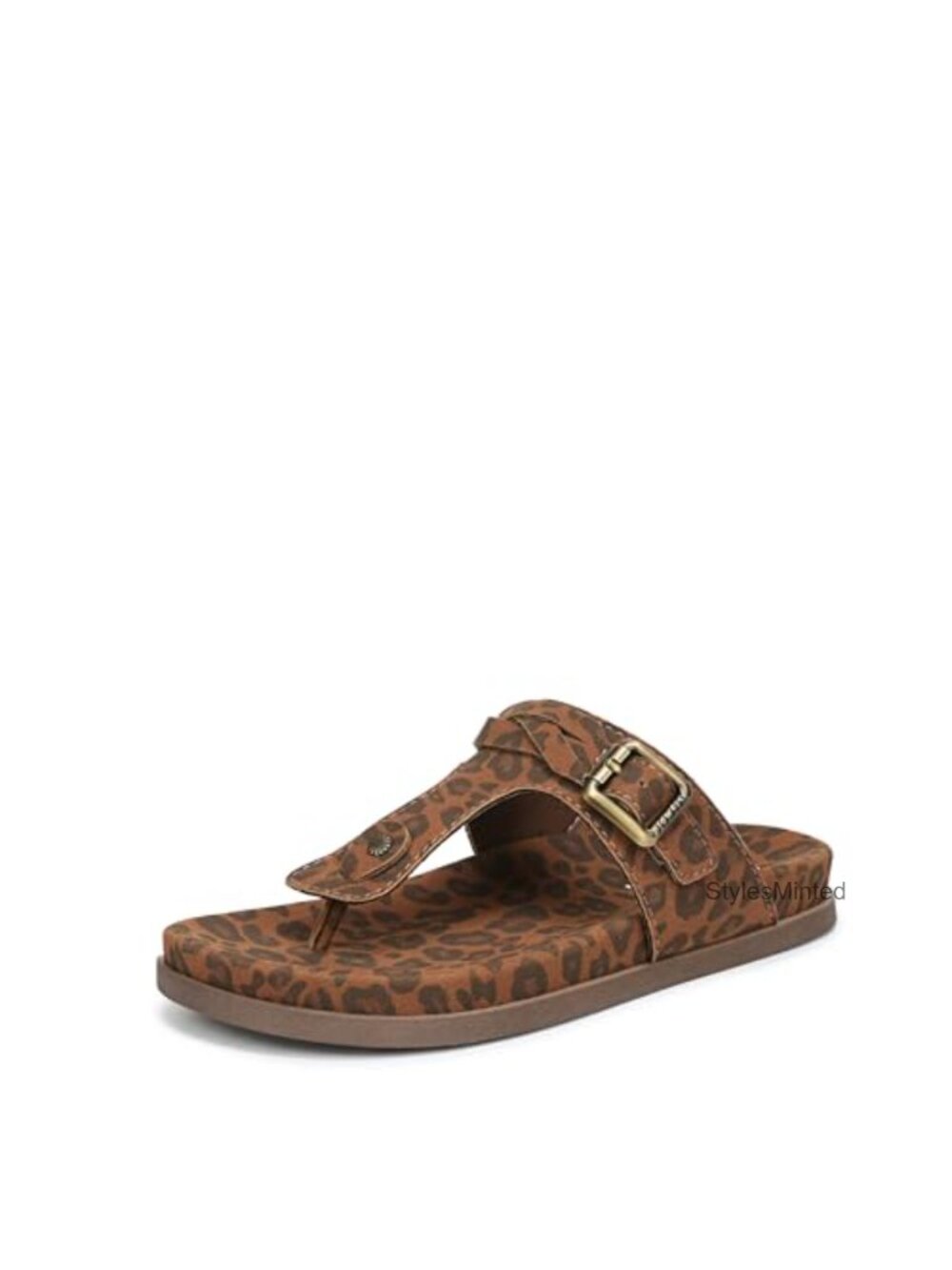 Women's Thong Sandals with Adjustable Buckle Strap, Faux Leather or Faux Suede